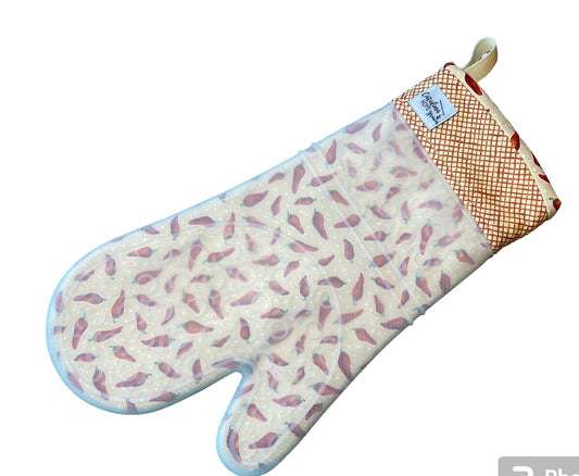 Silicone Fabric Oven Mitt (tan chili peppers)