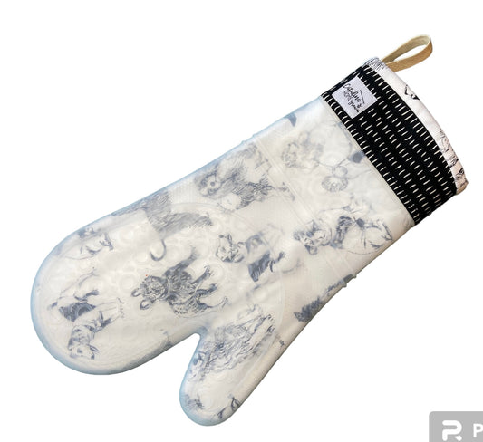 Silicone Fabric Oven Mitt (black and white dogs)