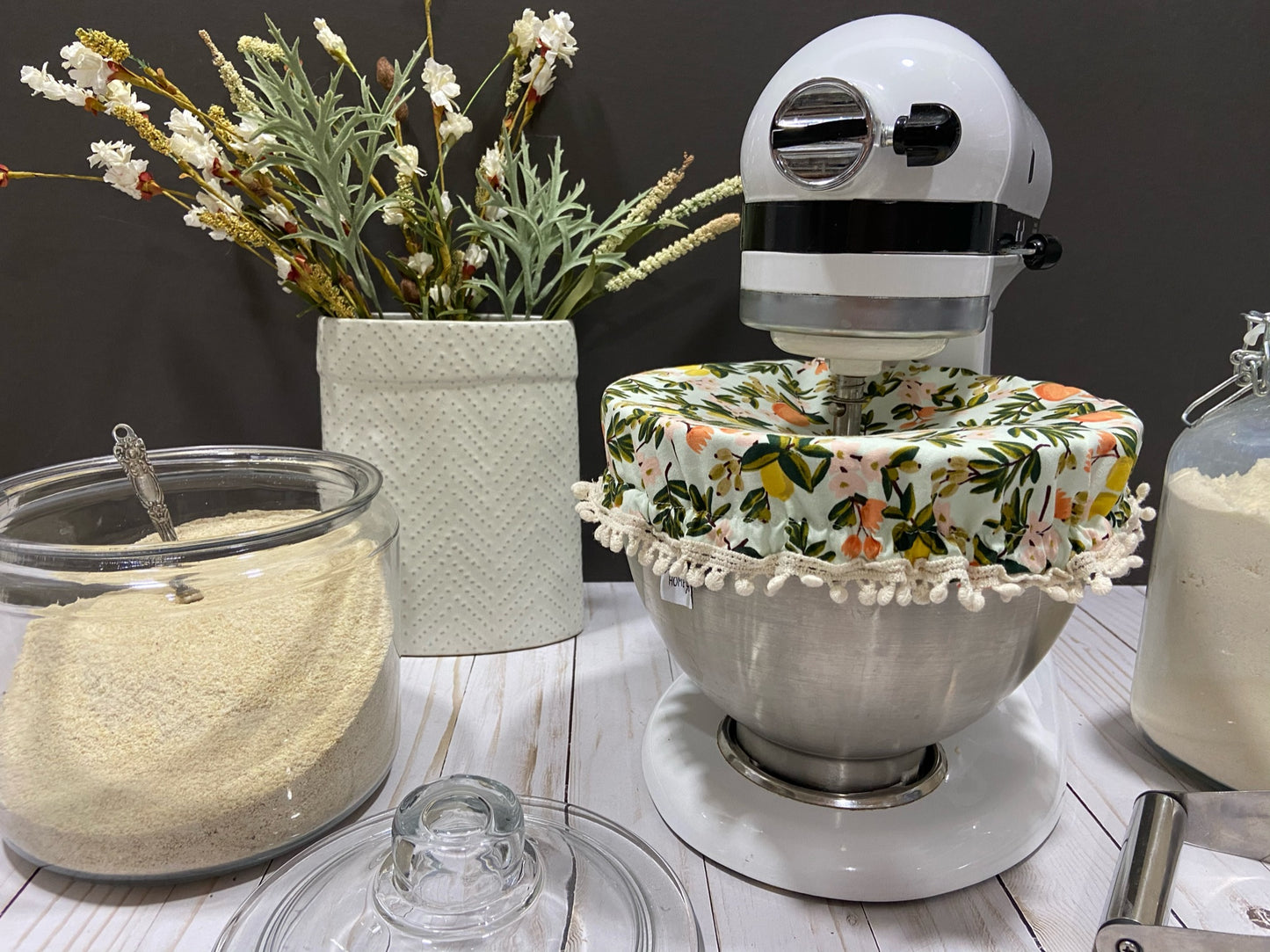 Kitchen Stand mixer bowl cover (Primavera Cream Citrus floral fabric)