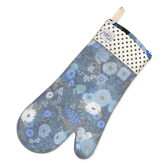 Silicone Fabric Oven Mitt (Garden Party blue floral fabric)
