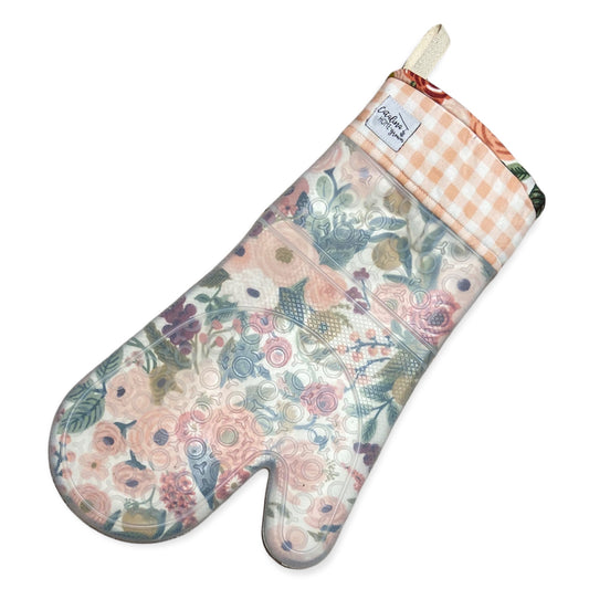 Silicone Fabric Oven Mitt (Garden Party pink floral fabric)