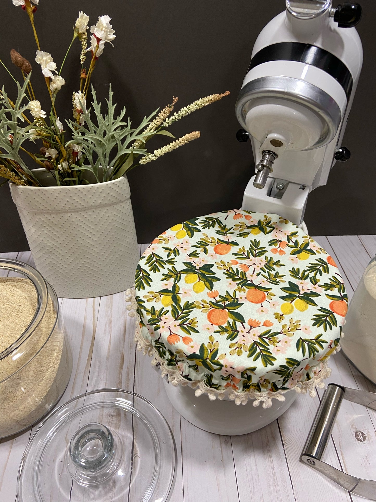 Kitchen Stand mixer bowl cover (Primavera Cream Citrus floral fabric)
