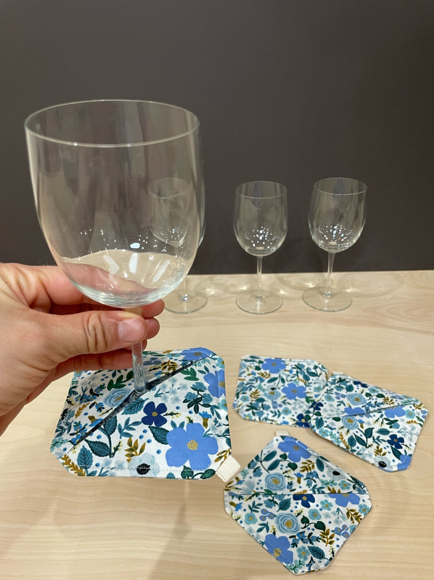 wine coasters (Garden Party medium blue floral)